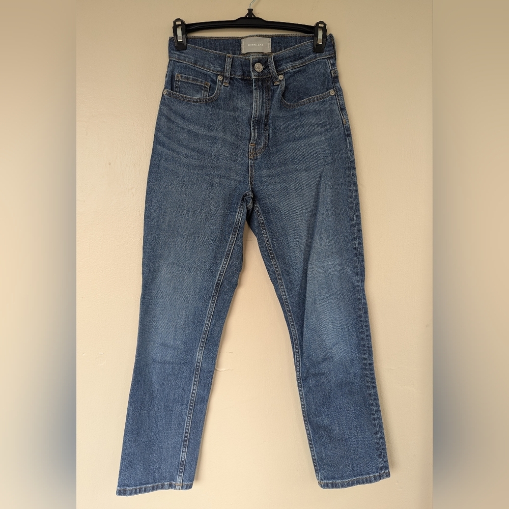 Everlane High Rise Straight Jeans, Medium Blue (SIZE 25 Ankle)